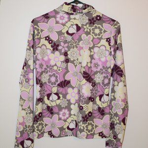 Athleta M Grey Pink Floral Turtleneck Top